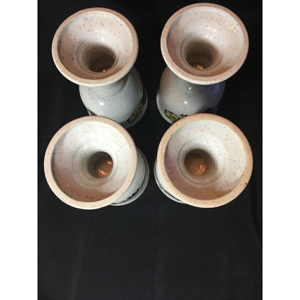 Otagiri 1970s Goblets & Carafe Set Wine Chalice Stoneware Pansy Floral Footed - Picture 11 of 12